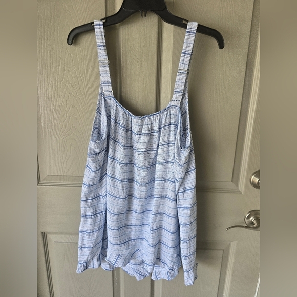Lane Bryant Linen Blend Top Sz 22 Beach Nautical Stripe Adjustable Strap Ruffle - Picture 10 of 13
